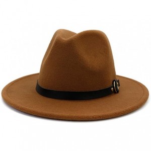 Fedoras Women's Classic Wide Brim Fedora Hat with Belt Buckle Felt Panama Hat - Z2-khaki - C518ZKNGXA7 $28.54