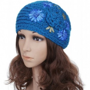Headbands Women's Crochet Knitted Winter Headband with 3D Faux Pearl Flowers 1 - Blue - C7187CDI9SO $20.53