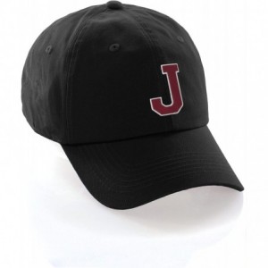Baseball Caps Customized Letter Intial Baseball Hat A to Z Team Colors- Black Cap White Red - Letter J - CK18ET54NL0 $25.32