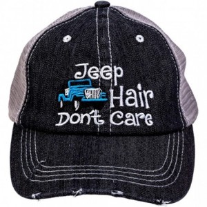 Baseball Caps Womens Baseball Cap Distressed Vintage Unconstructed Embroidered Dad Hat - Jeep Hair Don't Care Turquoise - CJ1...