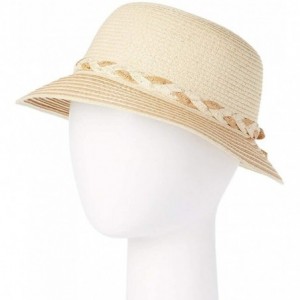 Sun Hats Striped Summer Straw Cloche w/Braided Headband- Bucket Hat for Ponytail UPF 50 - Natural - CO18DC9OEU5 $43.60