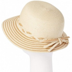 Sun Hats Striped Summer Straw Cloche w/Braided Headband- Bucket Hat for Ponytail UPF 50 - Natural - CO18DC9OEU5 $43.60