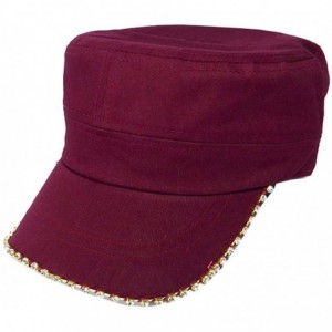 Baseball Caps Women's Military Cadet Army Cap Hat with Bling -Rhinestone Crystals on Brim - Burgundy - CI18SXAM4DI $34.52