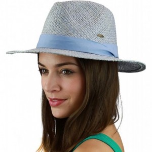 Sun Hats Women's Raffia Straw Weaved Panama Sun Hat with Ribbon Trim - Denim - CI11KMTH1YT $33.74