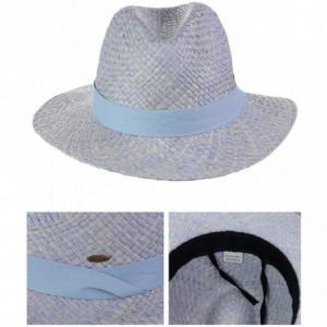 Sun Hats Women's Raffia Straw Weaved Panama Sun Hat with Ribbon Trim - Denim - CI11KMTH1YT $27.74