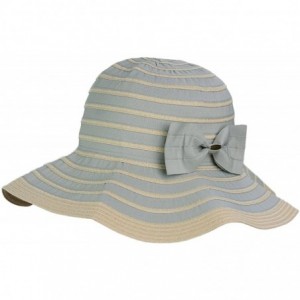 Sun Hats Women's Two Tone Weaved Removable Bow Floppy Brim Sun Hat - Gray - CJ17YUGRIQS $19.97