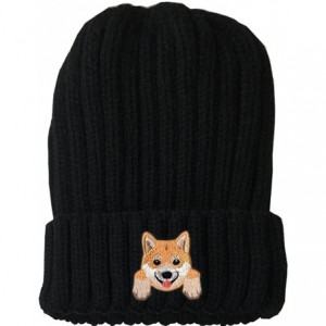 Skullies & Beanies [ Shiba Inu ] Cute Embroidered Puppy Dog Warm Knit Fleece Winter Beanie Skull Cap - Black - CQ189RWZK0A $2...