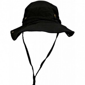 Sun Hats Safari Style Cotton Hat with Chin Cord & Side Snaps - Black - C3115SSKU6F $33.97