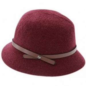 Fedoras Womens Winter Wool Felt Fedora Bowler Hat with Cross Belt Fisherman Hat Wine Red - CA1898W9CKD $68.31