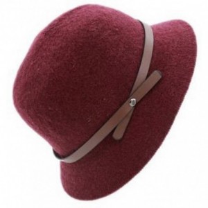 Fedoras Womens Winter Wool Felt Fedora Bowler Hat with Cross Belt Fisherman Hat Wine Red - CA1898W9CKD $58.44