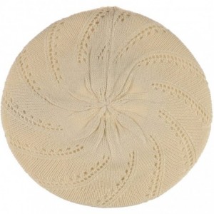Berets Chic Parisian Style Soft Lightweight Crochet Cutout Knit Beret Beanie Hat - 2-pack Swirl Cream & Black - CJ18EOO0ETI $...