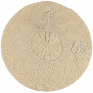 Berets Chic Parisian Style Soft Lightweight Crochet Cutout Knit Beret Beanie Hat - 2-pack Swirl Cream & Black - CJ18EOO0ETI $...