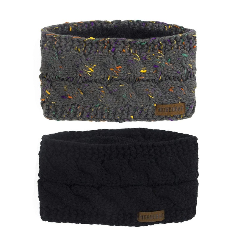 Cold Weather Headbands Women Winter Warm Headband Fuzzy Fleece Lined Thick Cable Knit Head Wrap Ear Warmer Black & Confetti G...