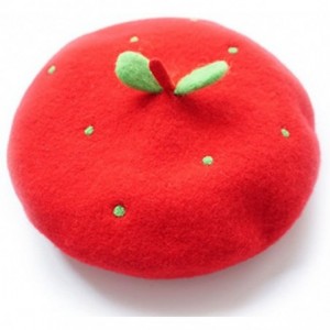 Berets Lady French Beret- Beanie Hat- Beanie Cap- Soft Wool- Handmade - Red - Green Sprouts S(48-51cm) - CQ187QSXI3D $45.70