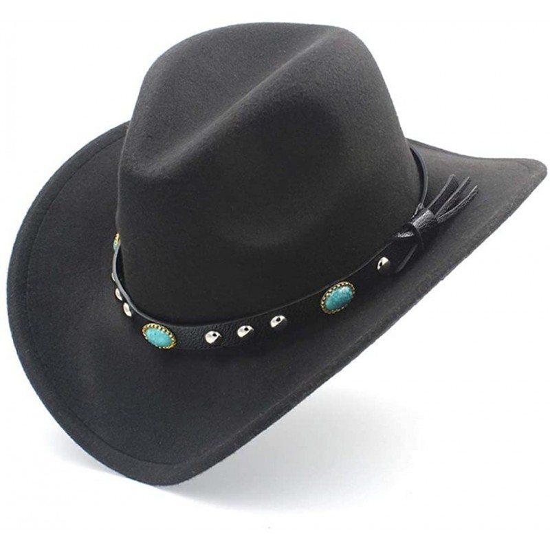 Cowboy Hats Adult Wool Blend Western Cowboy Hat Cowgirl Cap Turquoise Leather Band - Black - CY18GAAQ3WX $28.53