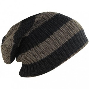 Skullies & Beanies Mens Striped Slouch Large Beanie Warm Skull Cap Hat Oversize - Black - CW12BU73PZP $23.28