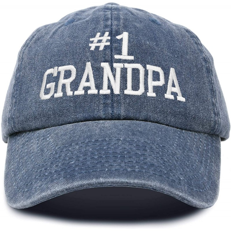 Baseball Caps Number 1 Grandpa Gift Hat Vintage Cap Washed Cotton - Washed Denim Navy Blue - CA18RWCCZ43 $23.28