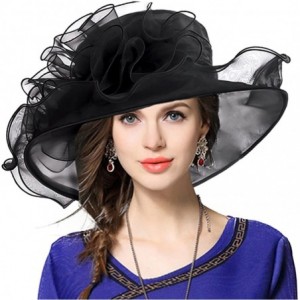 Sun Hats Women Church Derby Hat Wide Brim Wedding Dress Hat Tea Party HAT S019 - Black1 - CN12KTLFQIH $34.19