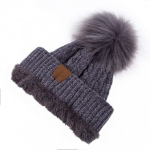 Skullies & Beanies Women Winter Pom Pom Beanie Hats Warm Fleece Lined-Chunky Trendy Cute Chenille Knit Twist Cap - 2-dark Gra...