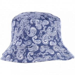 Bucket Hats Packable Reversible Black Printed Fisherman Bucket Sun Hat- Many Patterns - Paisley Navy - CY18DGWRHNY $24.02