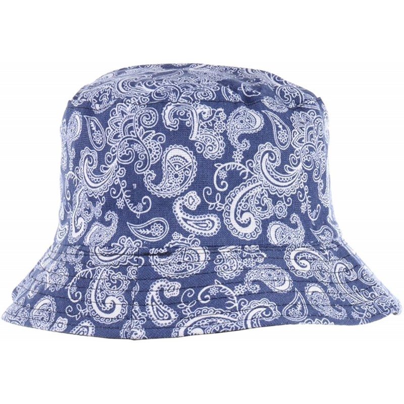 Bucket Hats Packable Reversible Black Printed Fisherman Bucket Sun Hat- Many Patterns - Paisley Navy - CY18DGWRHNY $24.34