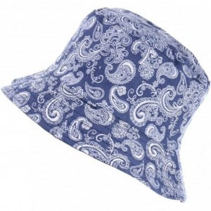 Bucket Hats Packable Reversible Black Printed Fisherman Bucket Sun Hat- Many Patterns - Paisley Navy - CY18DGWRHNY $24.34