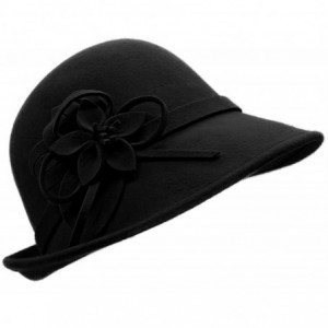 Bucket Hats Women Solid Color Winter Hat 100% Wool Cloche Bucket with Bow Accent - Style2_black - CD189TNZKK6 $46.61