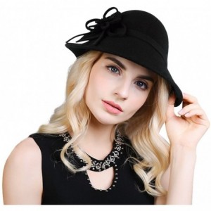 Bucket Hats Women Solid Color Winter Hat 100% Wool Cloche Bucket with Bow Accent - Style2_black - CD189TNZKK6 $56.05