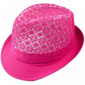 Fedoras Women Summer Beach Colorful Brim Fedora Hat Sun Hats - Rose Red - CJ12G2KS17R $25.90