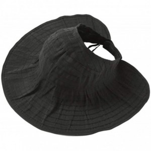 Sun Hats Women Wide Brim Sun Hats Foldable Summer Beach UV Protection Caps with Neck Cord - Black - CC18RCACS7R $28.77