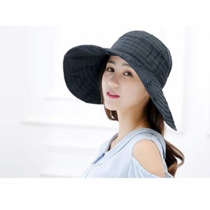Sun Hats Women Wide Brim Sun Hats Foldable Summer Beach UV Protection Caps with Neck Cord - Black - CC18RCACS7R $31.02