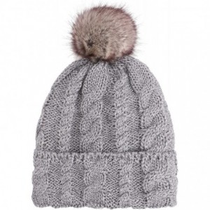 Skullies & Beanies Sherpa Lined Knit Beanie with Faux Fur Pompom - Grey - CN192QTHNSZ $28.93