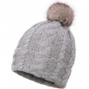 Skullies & Beanies Sherpa Lined Knit Beanie with Faux Fur Pompom - Grey - CN192QTHNSZ $27.50