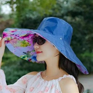Sun Hats Women's Reversible Rain Hat Sun Hat UV UPF 50 Sun Protection Foldable Large Wide Brim Hat Bucket Hat - Blue - C318NS...