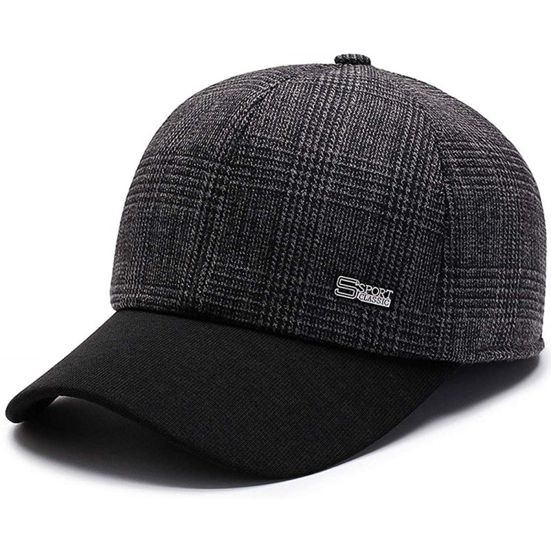 Baseball Caps Men's Warm Woolen Baseball Caps Hat with Fold Earmuffs Warmer - Black - C5193LMYDOQ $27.73