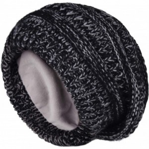 Skullies & Beanies Winter Beanie Hats for Women Cable Knit Fleece Lining Warm Hats Slouchy Thick Skull Cap - Black Gray - C11...