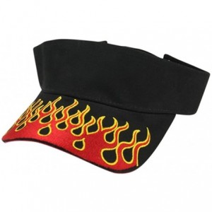 Visors Biker Flame Embroidery Brushed Cotton Visor - Black Red - C9123V0X9RD $27.82