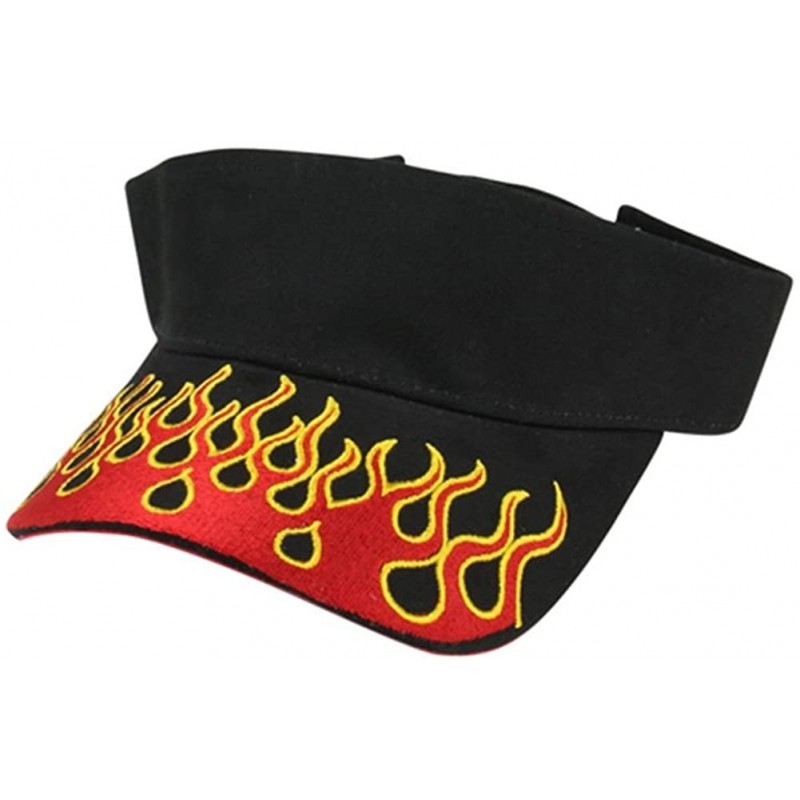 Visors Biker Flame Embroidery Brushed Cotton Visor - Black Red - C9123V0X9RD $29.56