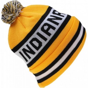 Skullies & Beanies USA Favorite City Cuff Winter Beanie Knit Pom Pom Hat Cap - Indiana Yellow Black - C311V8AIKH7 $25.74