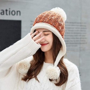 Skullies & Beanies Women Winter Soft Knitted Beanie Hat Ski Ear Flaps Caps for Girls Warm Hats - Orange Beige - C818L3A8NU7 $...