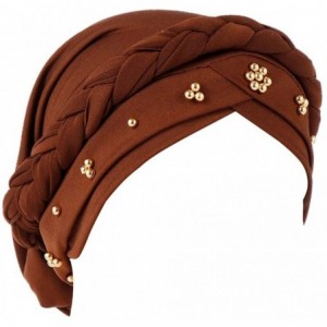 Skullies & Beanies Twisted Beading Braid Chemo Cancer Turbans Cap Hair Cover Wrap Turban Hats Headwear for Women - Brown - C6...