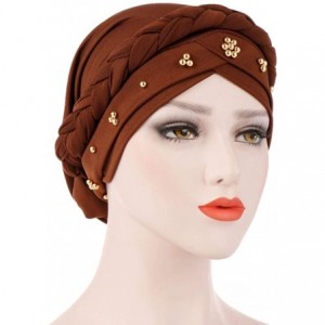 Skullies & Beanies Twisted Beading Braid Chemo Cancer Turbans Cap Hair Cover Wrap Turban Hats Headwear for Women - Brown - C6...