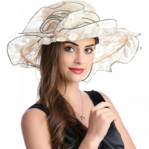 Sun Hats Women's Floppy Wide Brim Sun Beach Hat Kentucky Derby Church Dress Cap - Beige - CC18CT6655K $40.15