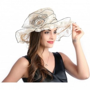 Sun Hats Women's Floppy Wide Brim Sun Beach Hat Kentucky Derby Church Dress Cap - Beige - CC18CT6655K $41.71