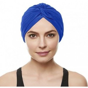 Headbands Womens Swim Cap Bathing Turban-Polyester Twisted Pleated Turban Head Cover - Royal Blue - CP11LO2KFHD $27.39