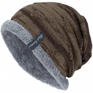 Skullies & Beanies Fashion Hat-Unisex Winter Knit Wool Warm Hat Thick Soft Stretch Slouchy Beanie Skully Cap - Khaki - CS188I...