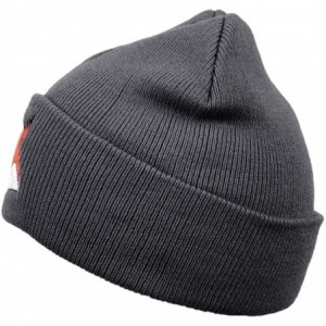 Skullies & Beanies Unisex Fox Knit Hat Animal Embroidery Beanie Cuff Skull Caps (Dark Gray) - CC18GR9T0RH $19.80
