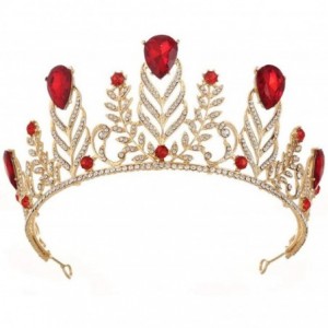 Headbands Vintage Rhinestone Feather Crown Wedding Crystal Leaf Bride Tiara Headband(A1346) - Red - C5187U7T0DU $28.77