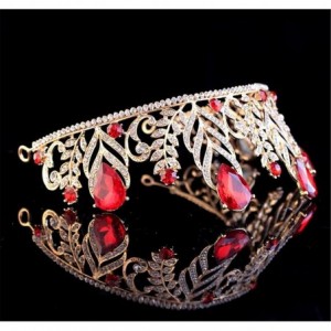 Headbands Vintage Rhinestone Feather Crown Wedding Crystal Leaf Bride Tiara Headband(A1346) - Red - C5187U7T0DU $28.77