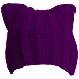 Skullies & Beanies Handmade Knitted Pussy Cat Ear Beanie Hat for Women's March Winter Gifts - Purple - C918L629UG9 $23.55